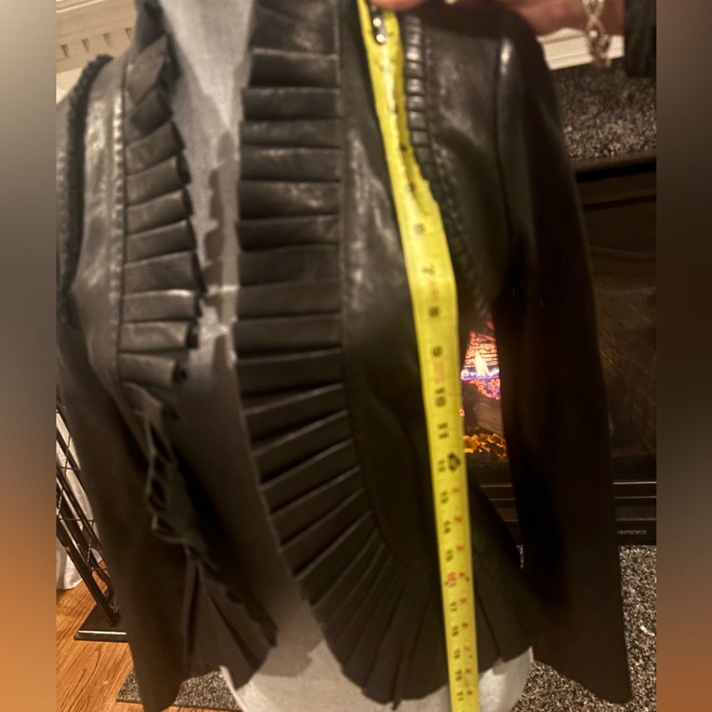 Tory Burch Black Ruffle Leather Jacket with Pleated Detail - Picture 6 of 6